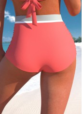 Ruched High Waisted Coral Bikini Bottom