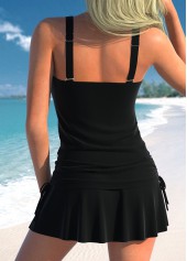 Floral Print Criss Cross Black Tankini Set