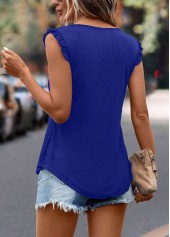 Royal Blue Split Neck Frill Tank Top