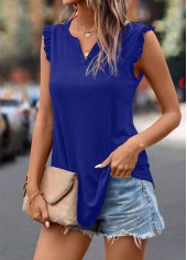 Royal Blue Split Neck Frill Tank Top