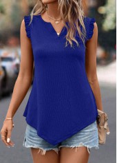 Royal Blue Split Neck Frill Tank Top