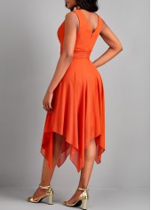 Sleeveless Handkerchief Hem Orange V Neck Dress