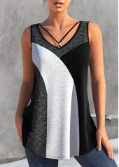 Metal Ring Contrast Dark Grey Marl Tank Top