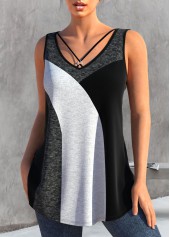Metal Ring Contrast Dark Grey Marl Tank Top