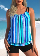 Striped Ruched Neon Blue Tankini Top-No Bottom