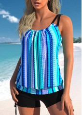 Striped Ruched Neon Blue Tankini Top-No Bottom