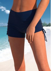 Wide Strap Striped Drawstring Navy Tankini Set