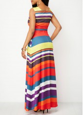 Striped Pocket Multi Color Square Neck Maxi Dress