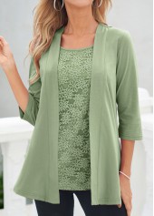 Lace Sage Green 3/4 Sleeve Cardigan and Tank Top