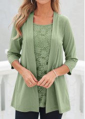 Lace Sage Green 3/4 Sleeve Cardigan and Tank Top