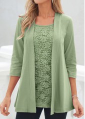 Lace Sage Green 3/4 Sleeve Cardigan and Tank Top