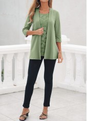 Lace Sage Green 3/4 Sleeve Cardigan and Tank Top