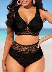 Black Lace Stitching Wide Strap Bikini Top-No Bottom