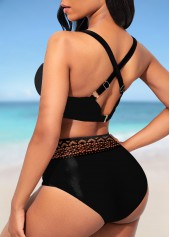 Black Lace Stitching Wide Strap Bikini Top-No Bottom
