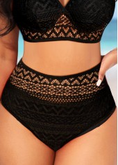 Lace Stitching High Waisted Black Bikini Bottom