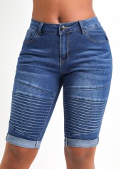 Skinny Dark Blue Pocket Zipper Fly Shorts