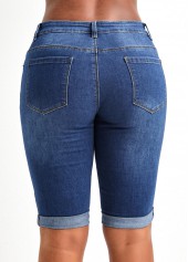 Skinny Dark Blue Pocket Zipper Fly Shorts