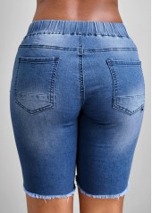 Hole Blue Skinny Elastic Waist Denim Shorts