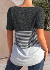 Striped Button Dark Grey Marl T Shirt