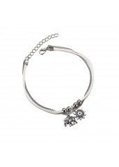 Asymmetrical Design Iron Detail Silver Anklet
