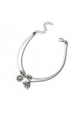 Asymmetrical Design Iron Detail Silver Anklet