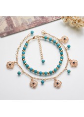 Beads Detail Golden Asymmetrical Anklet Set