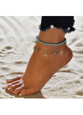 Beads Detail Golden Asymmetrical Anklet Set