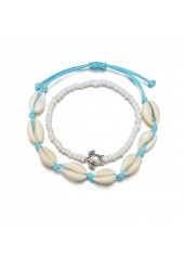 Beads Detail White Asymmetrical Anklet Set