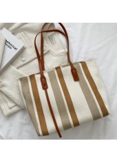Light Camel Zip Striped Shoulder Tote Bag