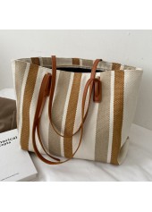 Light Camel Zip Striped Shoulder Tote Bag