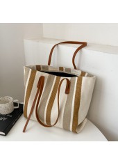 Light Camel Zip Striped Shoulder Tote Bag