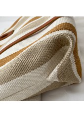 Light Camel Zip Striped Shoulder Tote Bag