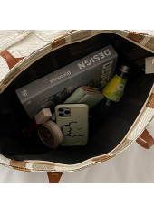 Light Camel Zip Striped Shoulder Tote Bag