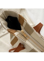 Light Camel Zip Striped Shoulder Tote Bag