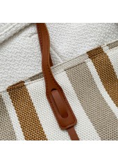 Light Camel Zip Striped Shoulder Tote Bag