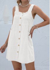 White Short A Line Square Neck Button Dress