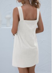 White Short A Line Square Neck Button Dress