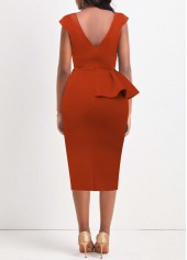 Brick Red Boat Neck Ruffle Bodycon Dress