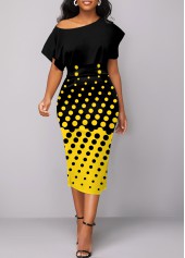 Polka Dot Round Neck Yellow Dress