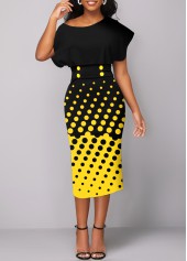 Polka Dot Round Neck Yellow Dress