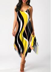 Wave Pattern Print Handkerchief Hem Multi Color Dress