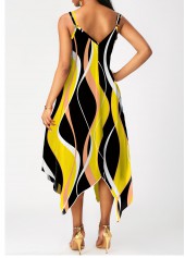Wave Pattern Print Handkerchief Hem Multi Color Dress