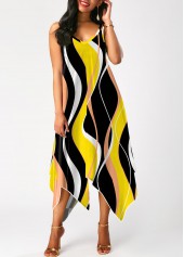 Wave Pattern Print Handkerchief Hem Multi Color Dress
