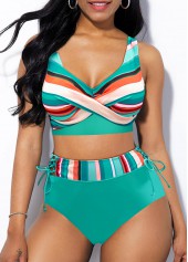 Striped Criss Cross Mint Green Bikini Top-No Bottom