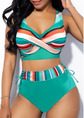 Striped Criss Cross Mint Green Bikini Top-No Bottom