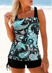 Tribal Print Wrap Cyan Tankini Top-No Bottom