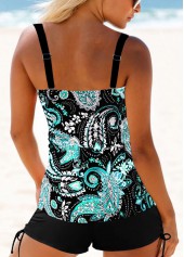 Tribal Print Wrap Cyan Tankini Top-No Bottom
