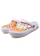 Tie Dye Print Round Toe White Sliders