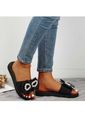 Black Bowknot Open Toe Falt Slippers