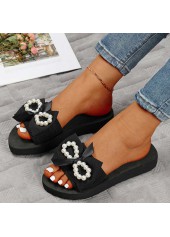 Black Bowknot Open Toe Falt Slippers